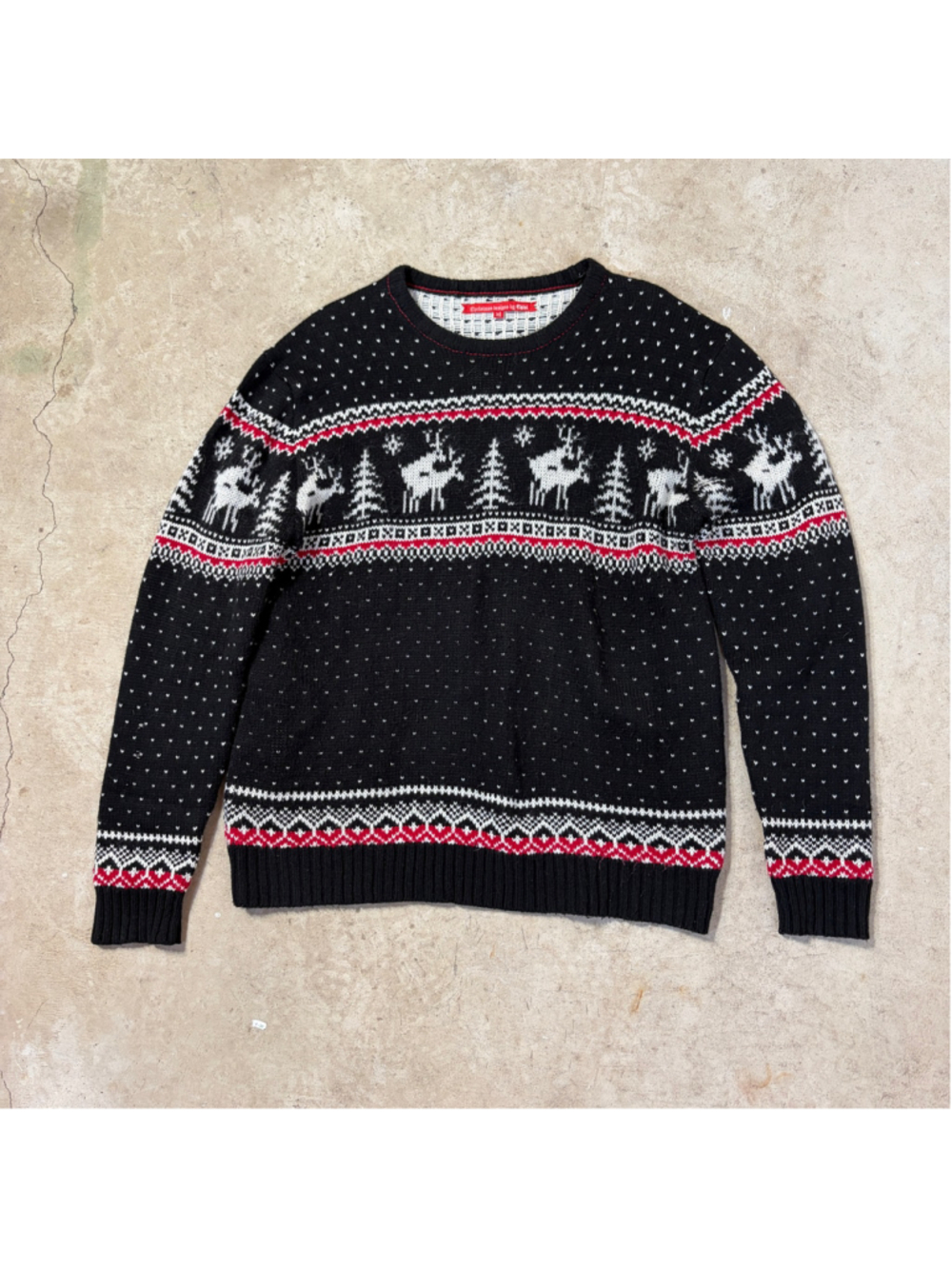 Funny Christmas Sweater Men’s XL Reindeer Humping Fair Isle Black White Ugly